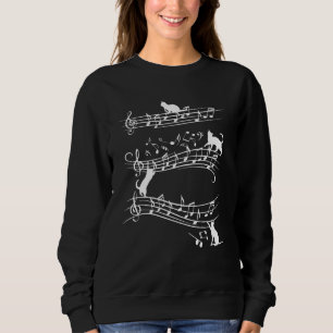 Cute Cat Playing On Musical Notes Music  Piano Mus Sweatshirt