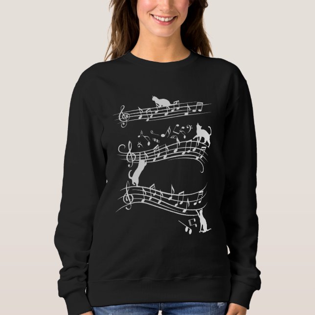 Cute Cat Playing On Musical Notes Music  Piano Mus Sweatshirt (Front)