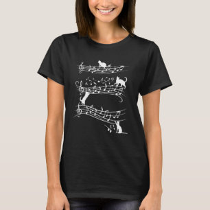 Cute Cat Playing On Musical Notes Music  Piano Mus T-Shirt