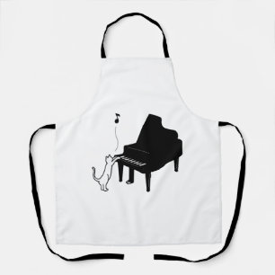 Cute Cat Playing Piano Funny Musician Art Apron