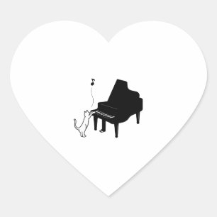 Cute Cat Playing Piano Funny Musician Art Heart Sticker