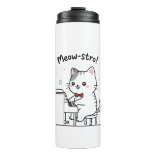 Cute Cat Playing Piano Music Thermal Tumbler
