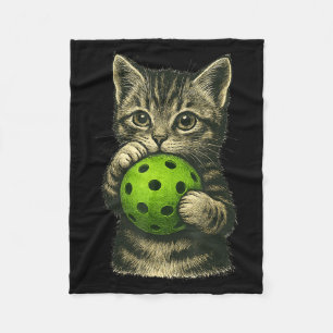 Cute cat playing pickleball kitten lovers fleece blanket