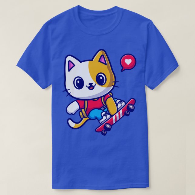 Cute Cat Playing Skateboard Cartoon1 T-Shirt (Design Front)
