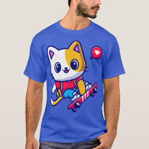 Cute Cat Playing Skateboard Cartoon1 T-Shirt