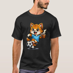 Cute Cat Playing Soccer With Morning Coffee T-Shirt