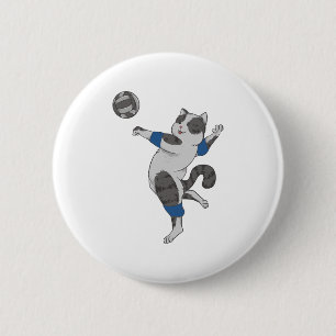 Cute Cat Playing Volleyball Pet Owner 6 Cm Round Badge