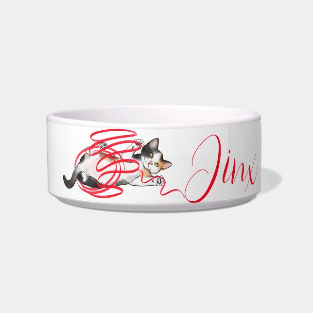 Cute Cat Playing with a Ribbon Bowl (Front)