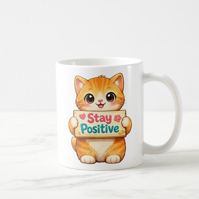 Cute Cat Positive Vibes Illustration Coffee Mug (Right)