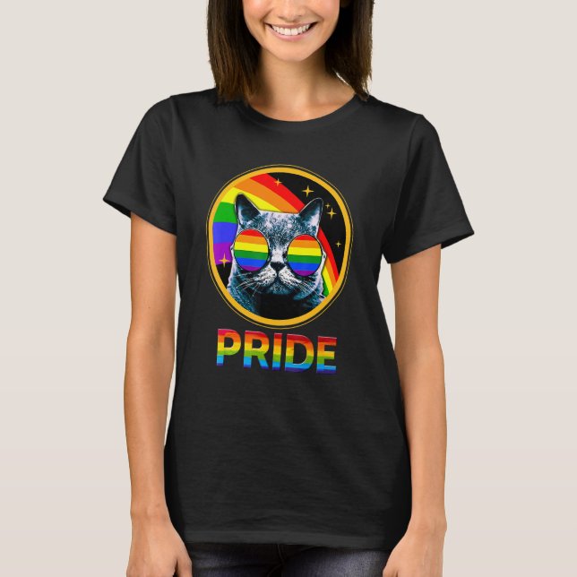 Cute Cat Pride Rainbow LGBTQ LGBT Gay Lesbian Prid T-Shirt (Front)