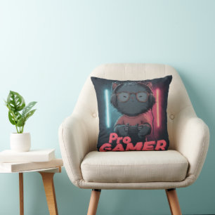 Cute Cat "Pro Gamer" with Headphones Cushion