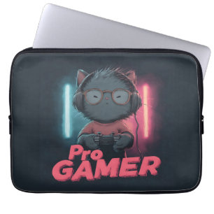 Cute Cat "Pro Gamer" with Headphones Laptop Sleeve