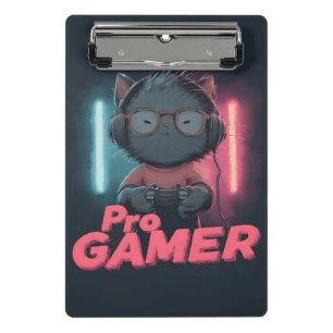 Cute Cat "Pro Gamer" with Headphones Mini Clipboard