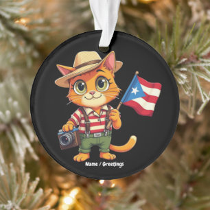 Cute Cat Puerto Rican Flag Boricua Hispanic Ornament