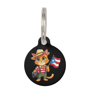 Cute Cat Puerto Rican Flag Boricua Hispanic Pet Tag