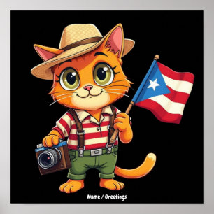 Cute Cat Puerto Rican Flag Boricua Hispanic Poster