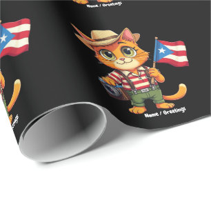 Cute Cat Puerto Rican Flag Boricua Hispanic Wrapping Paper