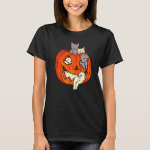 Cute Cat Pumpkin Carved Jack O Lantern Cat Hallowe T-Shirt