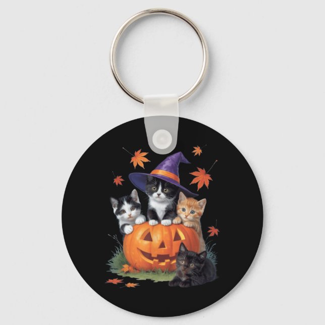 Cute Cat Pumpkin Halloween Key Ring (Front)