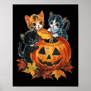 Cute Cat Pumpkin Halloween Spooky Season Vintage M Poster