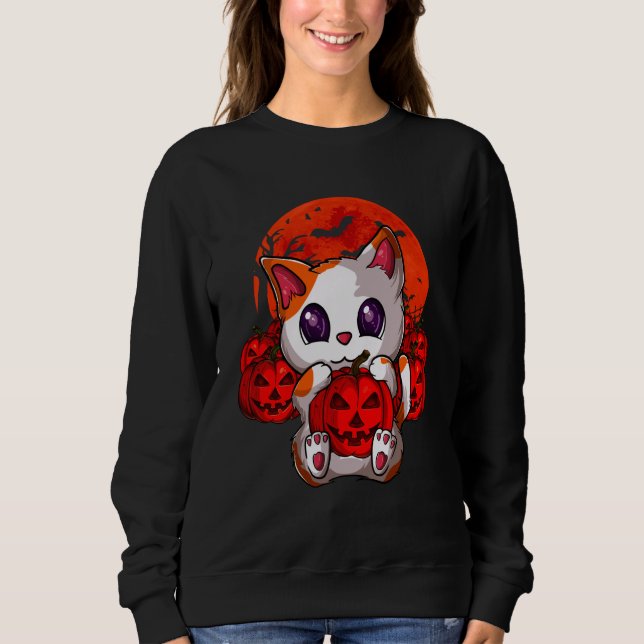 Cute Cat Pumpkin Moon Halloween Cat Sweatshirt (Front)