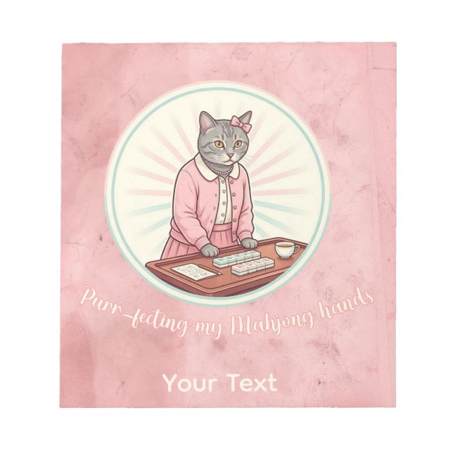 Cute Cat Purrfecting My Mahjong Hands Personalized Notepad (Front)
