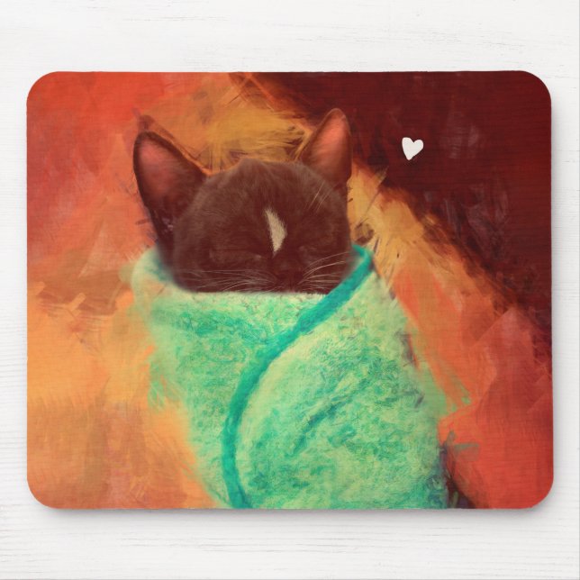Cute Cat Purrito with Heart Mouse Pad (Front)