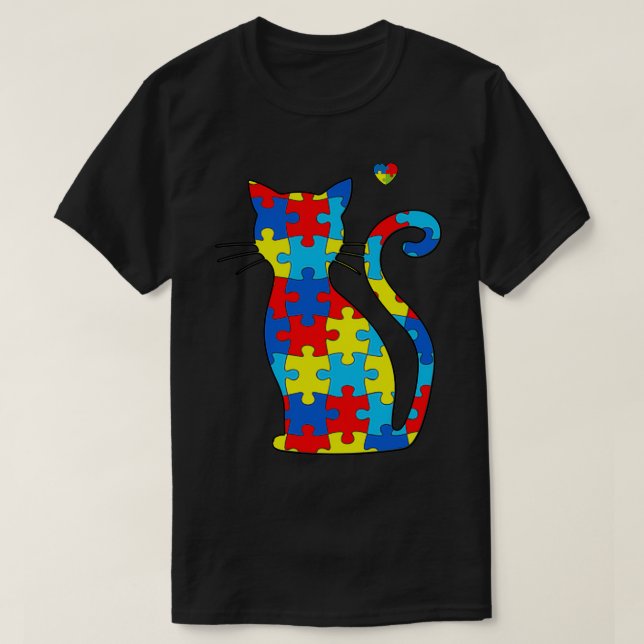 Cute cat Puzzle Autism Awareness T-Shirt (Design Front)