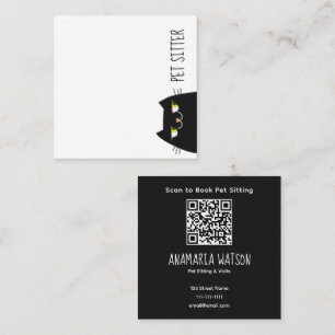 Cute Cat QR Pet Sitting Square Business Card