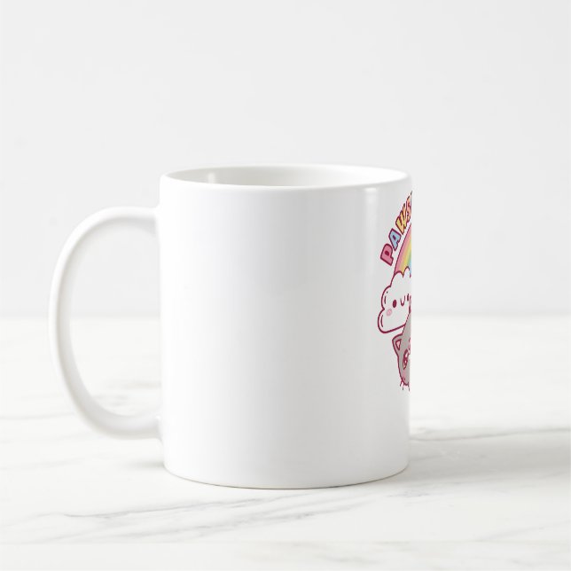 Cute Cat, Rainbow And Clouds, Pawsitive Vibes  Coffee Mug (Left)