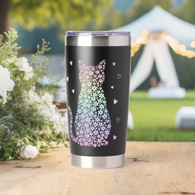  cute cat  rainbow hearts pastel gradient pattern insulated tumbler (Wedding (Rotated))