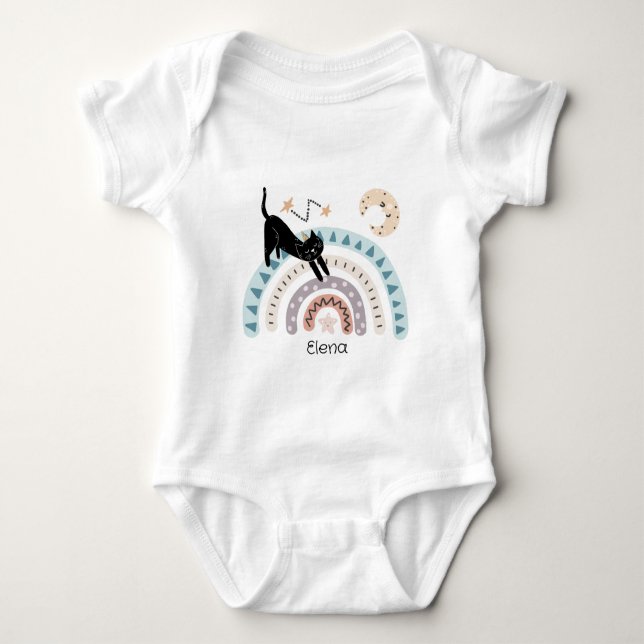 Cute Cat Rainbow Unicorn Custom Name      Baby Bodysuit (Front)