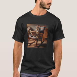 Cute Cat Reading a Book in a Rocking Chair T-Shirt