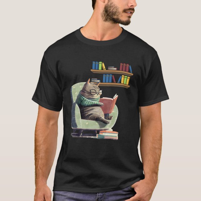Cute Cat Reading Book Bookworms Cat  Reading  2 T-Shirt (Front)