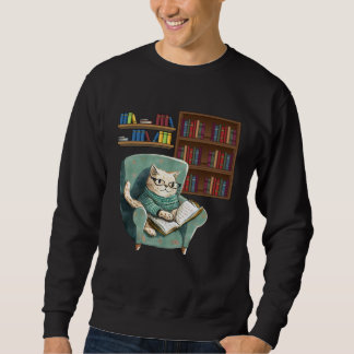 Cute Cat Reading Book Bookworms Cat Reading Sweatshirt