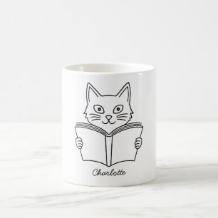 Cute Cat Reading Book Coffee Mug