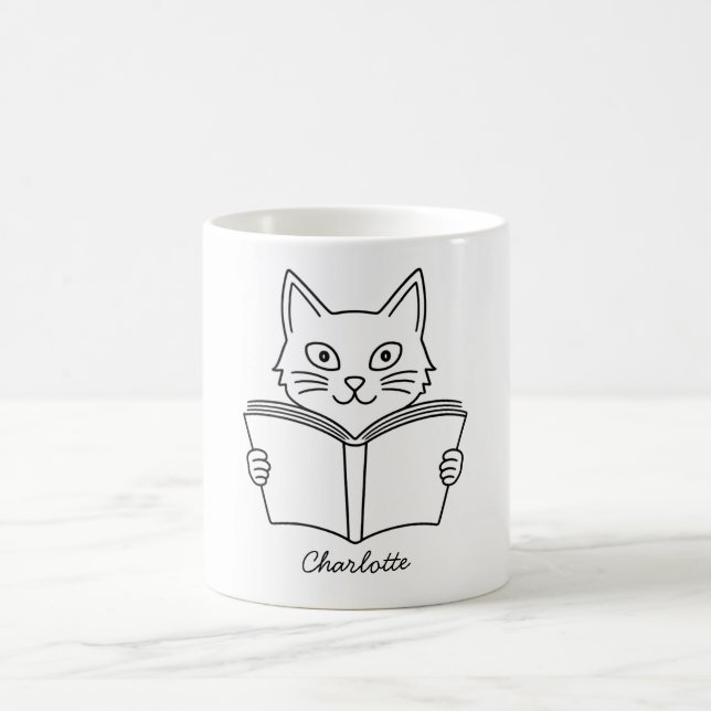 Cute Cat Reading Book  Coffee Mug (Center)