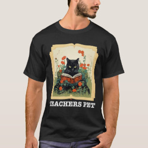Cute Cat Reading Book Teachers Pet Librarian Flora T-Shirt
