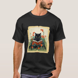 Cute Cat Reading Book Teachers Pet Librarian Flora T-Shirt