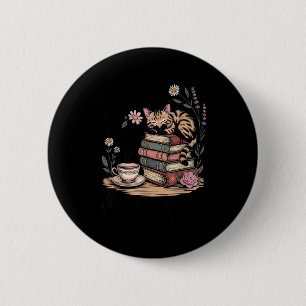 Cute cat reading books coffee lover graphic 6 cm round badge