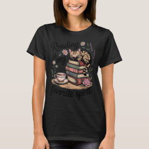 Cute cat reading books coffee lover graphic T-Shirt