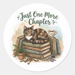 Cute Cat Reading Books Just One More Chapter Class Classic Round Sticker