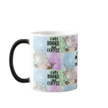 Cute Cat Reading Books with Coffee
