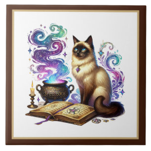 Cute cat reading nook library book lovers ceramic tile