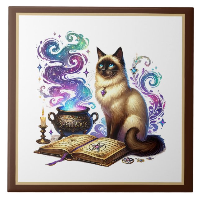 Cute cat reading nook library book lovers  ceramic tile (Front)