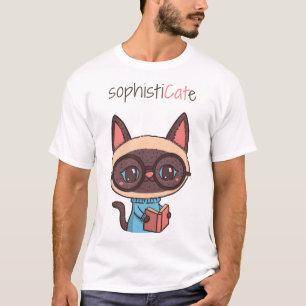 Cute Cat Reading Sophisticate Pun T-Shirt