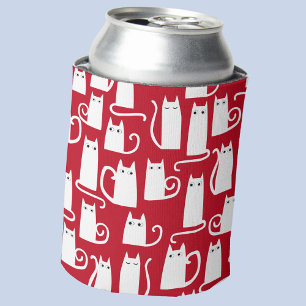 Cute Cat Red and White Festive Can Cooler
