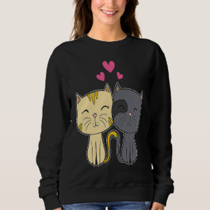 Cute Cat Red Heart  for Him Her Cat  Valentine Day Sweatshirt