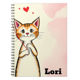 Cute Cat Red Hearts Spiral Notebook