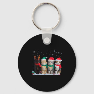 Cute Cat Reindeer Light Christmas Cat Funny Santa  Key Ring